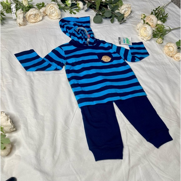 Carters Infant Blue and Dark Blue Stripes Matching Set (18M) - Picture 2 of 4